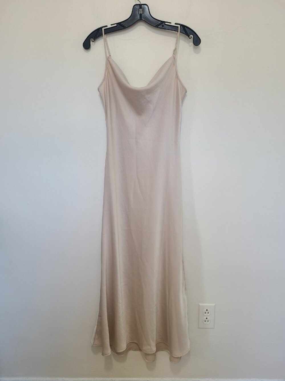 Loft Satin Midi Slip Dress Champagne Ivory Side Slit Size 0